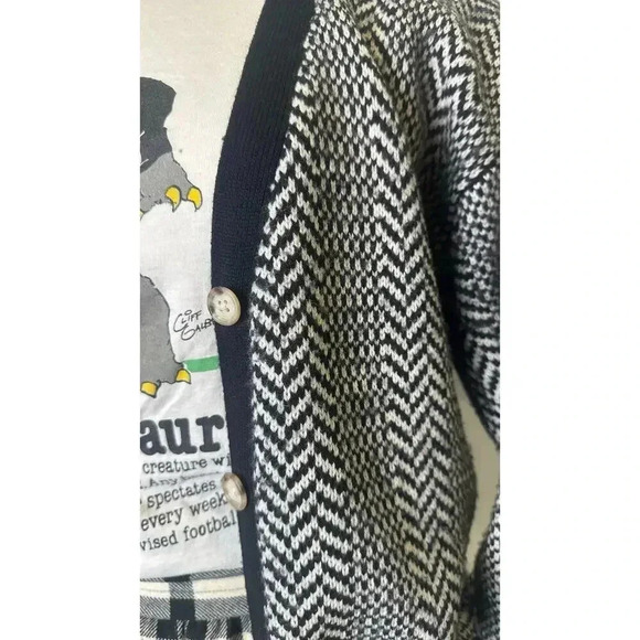 Vintage 80s Abercrombie & Fitch Black and White Sweater Houndstooth Cardigan - Picture 3 of 6